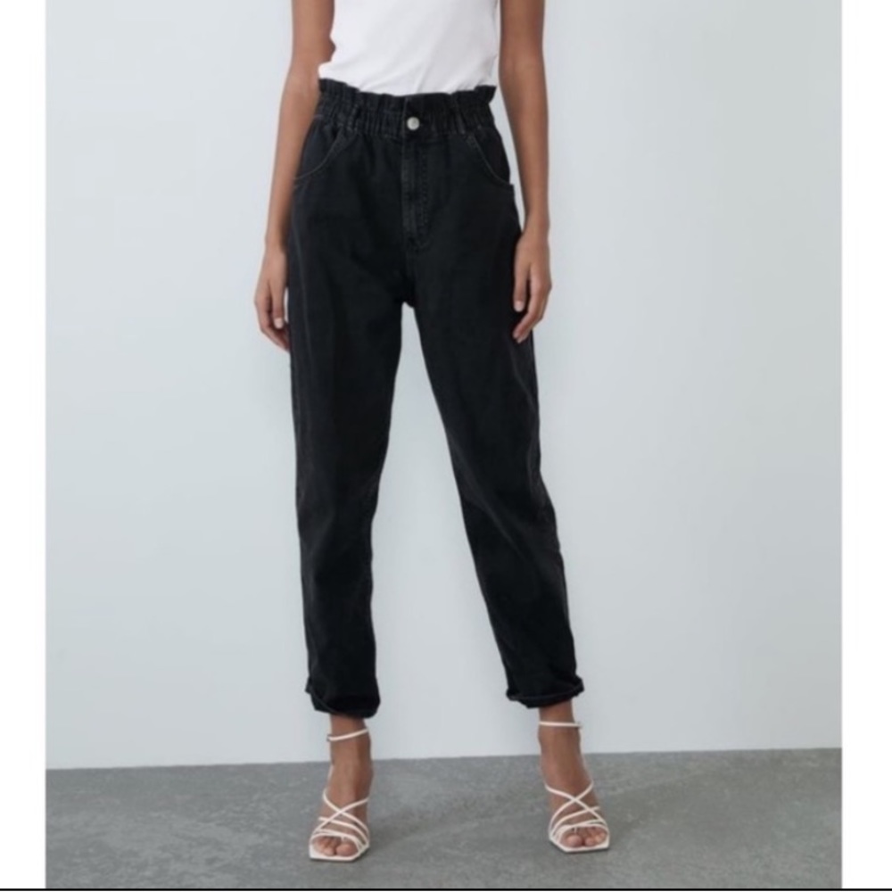 ZARA Z1975 BAGGY PAPERBAG JEANS HIGH WAIST BLACK DENIM - 29
